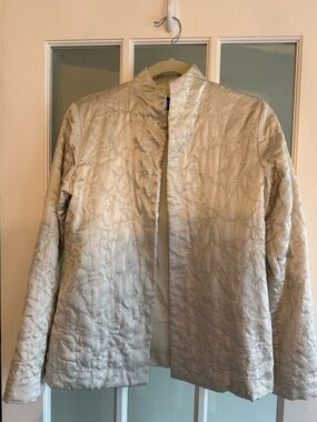 Eileen Fisher Vintage Platinum Quilted Open-Front Jacket Sz S Mandarin Collar
